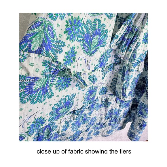 Point Sur J.Crew Blue Green Floral Smocked Tiered Midi Dress Womens 6 Cotton - Picture 8 of 9